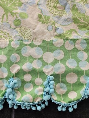 Amy Butler Custom Window Valance Blue Green Floral Pom Pom Trim 63”